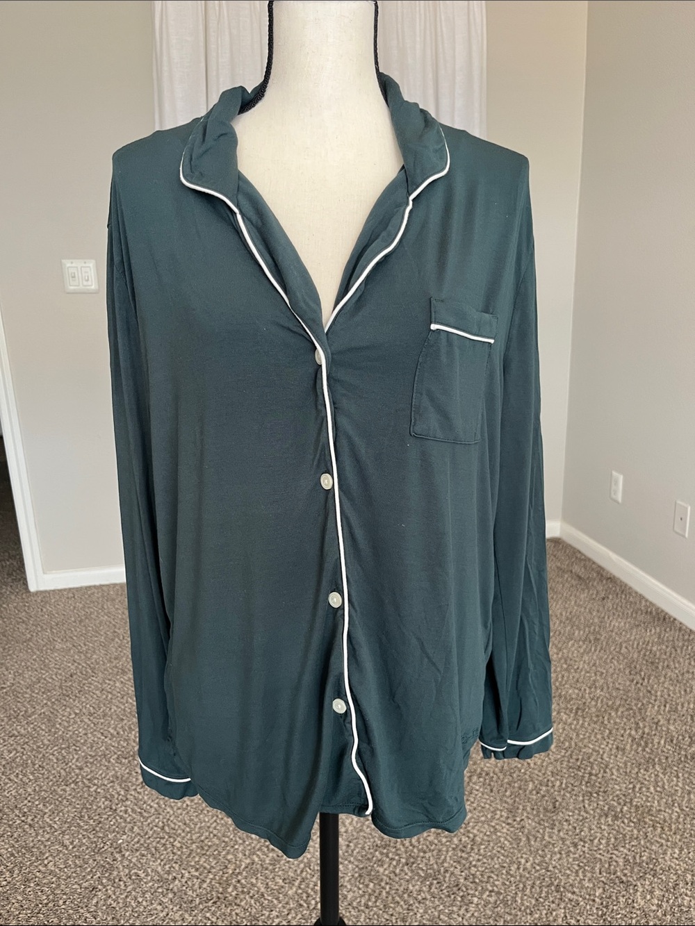 Comfrt Luna Lounge Pine Green Long Sleeve PJ Shirt Size M